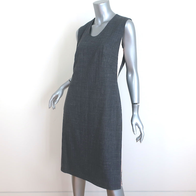 Salvatore Ferragamo Sleeveless Shift Dress Gray Wool &amp; Pink Satin Size 44 NEW