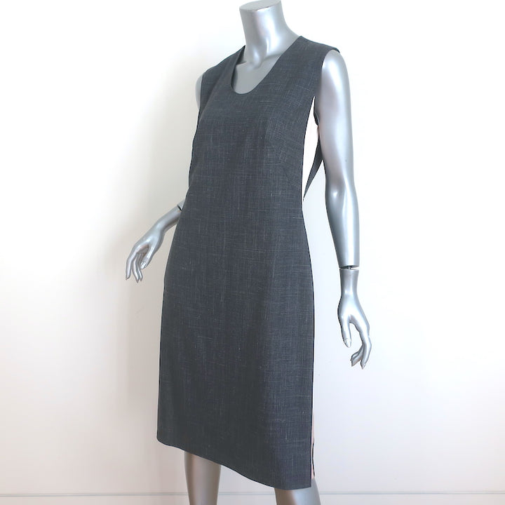 Salvatore Ferragamo Sleeveless Shift Dress Gray Wool &amp; Pink Satin Size 44 NEW