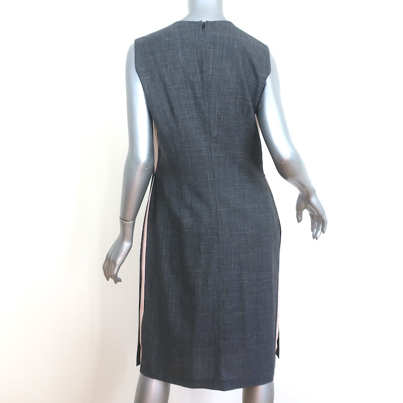 Salvatore Ferragamo Sleeveless Shift Dress Gray Wool &amp; Pink Satin Size 44 NEW