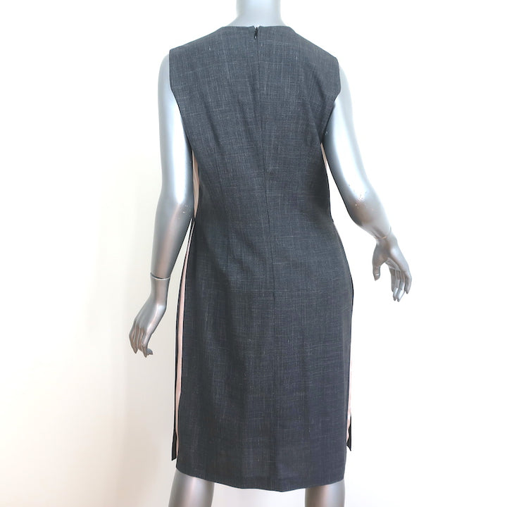Salvatore Ferragamo Sleeveless Shift Dress Gray Wool &amp; Pink Satin Size 44 NEW