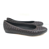 Bottega Veneta Intrecciato Leather Ballet Flats Very Dark Brown Size 39