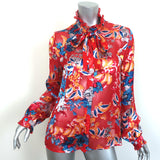 Saloni Tie-Neck Top Emile Red Floral Chiffon Size US 8 Long Sleeve Blouse