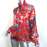 Saloni Tie-Neck Top Emile Red Floral Chiffon Size US 8 Long Sleeve Blouse