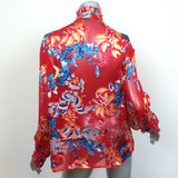 Saloni Tie-Neck Top Emile Red Floral Chiffon Size US 8 Long Sleeve Blouse