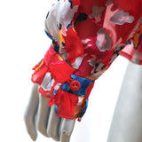 Saloni Tie-Neck Top Emile Red Floral Chiffon Size US 8 Long Sleeve Blouse