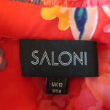 Saloni Tie-Neck Top Emile Red Floral Chiffon Size US 8 Long Sleeve Blouse