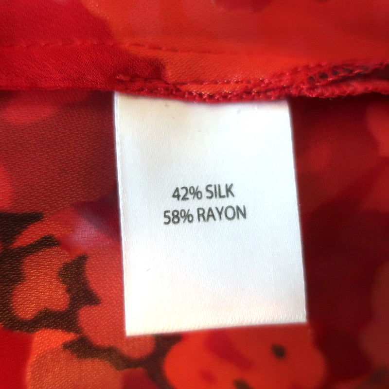 Saloni Tie-Neck Top Emile Red Floral Chiffon Size US 8 Long Sleeve Blouse