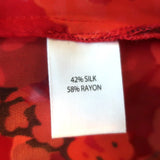 Saloni Tie-Neck Top Emile Red Floral Chiffon Size US 8 Long Sleeve Blouse
