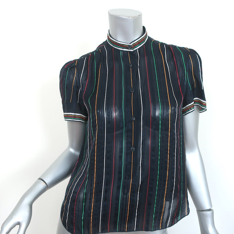 Rag &amp; Bone Top Austin Black/Rainbow Striped Silk Size Extra Small Short Sleeve