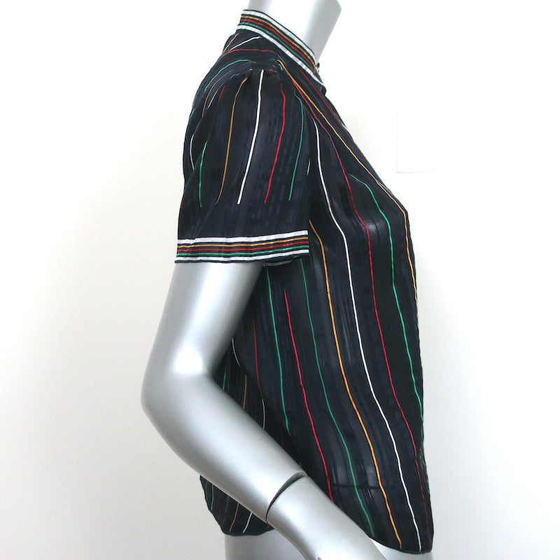 Rag &amp; Bone Top Austin Black/Rainbow Striped Silk Size Extra Small Short Sleeve