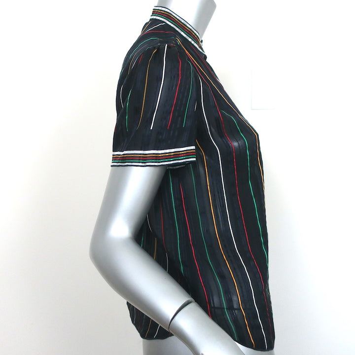 Rag &amp; Bone Top Austin Black/Rainbow Striped Silk Size Extra Small Short Sleeve
