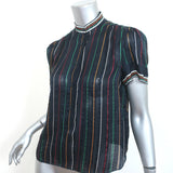Rag & Bone Top Austin Black/Rainbow Striped Silk Size Extra Small Short Sleeve