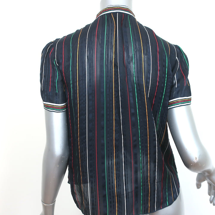 Rag &amp; Bone Top Austin Black/Rainbow Striped Silk Size Extra Small Short Sleeve