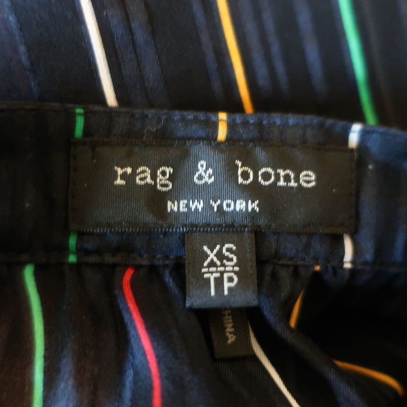Rag &amp; Bone Top Austin Black/Rainbow Striped Silk Size Extra Small Short Sleeve