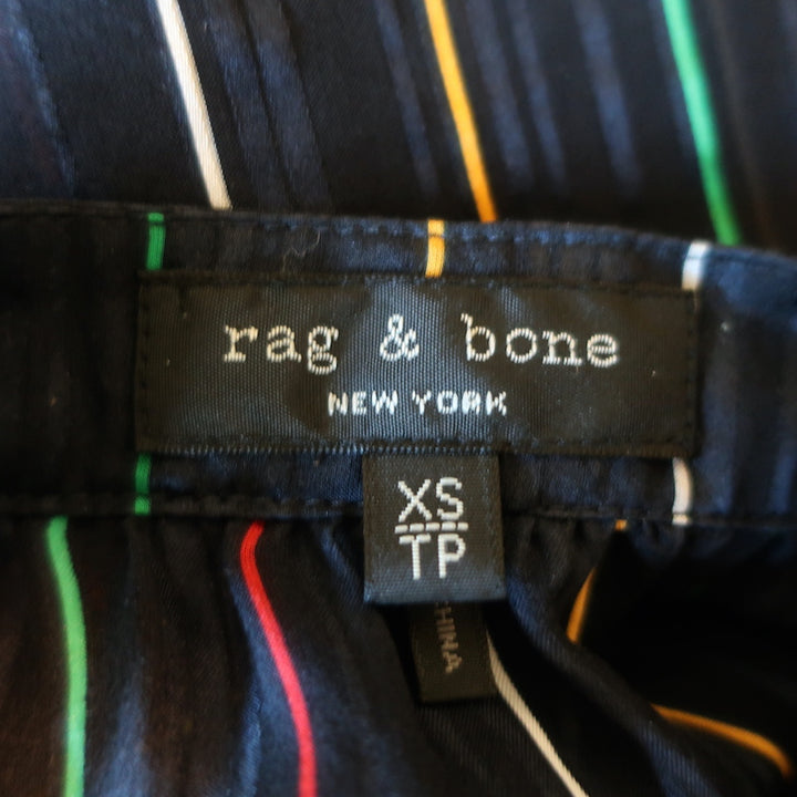 Rag &amp; Bone Top Austin Black/Rainbow Striped Silk Size Extra Small Short Sleeve