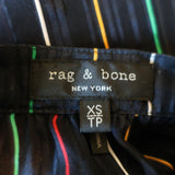 Rag & Bone Top Austin Black/Rainbow Striped Silk Size Extra Small Short Sleeve