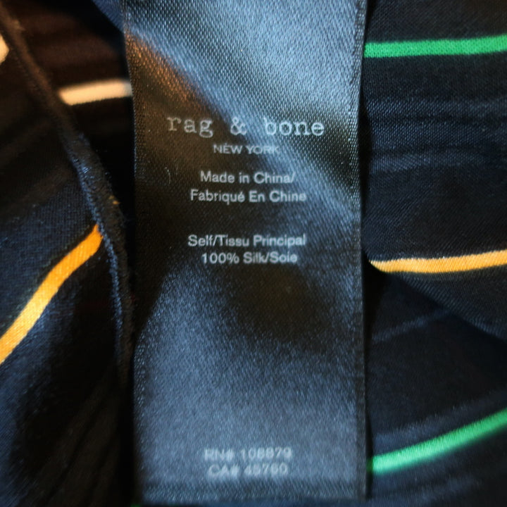 Rag &amp; Bone Top Austin Black/Rainbow Striped Silk Size Extra Small Short Sleeve