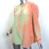 Stella McCartney Keep on Smiling Print Silk Blouse Neon Yellow/Orange Size 46