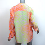 Stella McCartney Keep on Smiling Print Silk Blouse Neon Yellow/Orange Size 46
