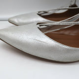 Aquazzura Christy Lace-Up Pointed Toe Flats Silver Metallic Suede Size 40