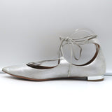 Aquazzura Christy Lace-Up Pointed Toe Flats Silver Metallic Suede Size 40