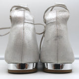 Aquazzura Christy Lace-Up Pointed Toe Flats Silver Metallic Suede Size 40