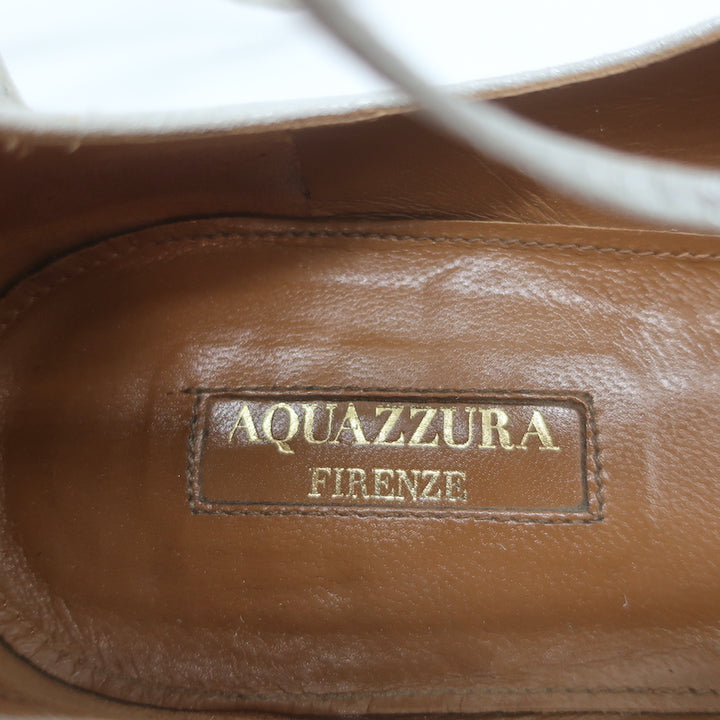 Aquazzura Christy Lace-Up Pointed Toe Flats Silver Metallic Suede Size 40