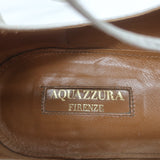 Aquazzura Christy Lace-Up Pointed Toe Flats Silver Metallic Suede Size 40