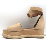 Chloe Lauren Ankle Strap Platform Espadrille Wedge Sandals Beige Suede Size 41