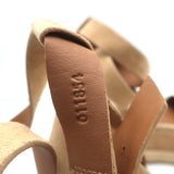 Chloe Lauren Ankle Strap Platform Espadrille Wedge Sandals Beige Suede Size 41
