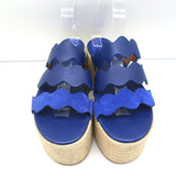 Chloe Lauren Platform Espadrille Wedge Sandals Blue Leather & Suede Size 40 NEW