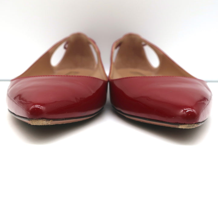 Aquazzura Forever Marilyn Tassel Flats Red Patent Leather Size 38.5