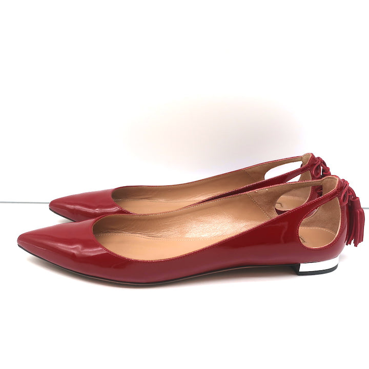 Aquazzura Forever Marilyn Tassel Flats Red Patent Leather Size 38.5