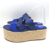 Chloe Lauren Platform Espadrille Wedge Sandals Blue Leather & Suede Size 40 NEW