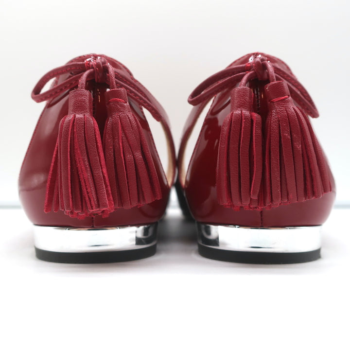 Aquazzura Forever Marilyn Tassel Flats Red Patent Leather Size 38.5