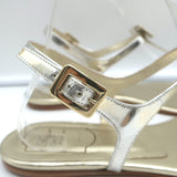 Roger Vivier T-Strap Sandals Champagne Mirror Leather Size 41 Slingback Flats