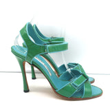Manolo Blahnik Ankle Strap Sandals Green Patent Leather Size 40 Open Toe Heels