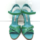 Manolo Blahnik Ankle Strap Sandals Green Patent Leather Size 40 Open Toe Heels