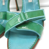 Manolo Blahnik Ankle Strap Sandals Green Patent Leather Size 40 Open Toe Heels