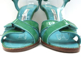 Manolo Blahnik Ankle Strap Sandals Green Patent Leather Size 40 Open Toe Heels