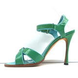 Manolo Blahnik Ankle Strap Sandals Green Patent Leather Size 40 Open Toe Heels
