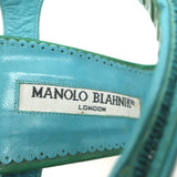 Manolo Blahnik Ankle Strap Sandals Green Patent Leather Size 40 Open Toe Heels