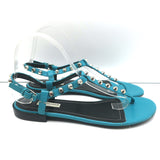 Balenciaga Studded T-Strap Sandals Blue Leather Size 40 Slingback Flats