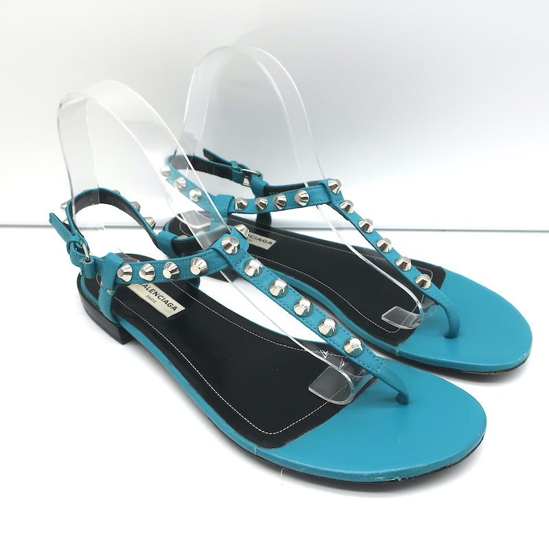 vrede dør spejl Terapi Balenciaga Studded T-Strap Sandals Blue Leather Size 40 Slingback Flat –  Celebrity Owned