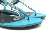 Balenciaga Studded T-Strap Sandals Blue Leather Size 40 Slingback Flats