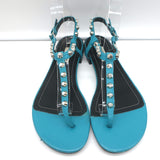 Balenciaga Studded T-Strap Sandals Blue Leather Size 40 Slingback Flats