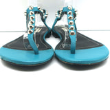 Balenciaga Studded T-Strap Sandals Blue Leather Size 40 Slingback Flats