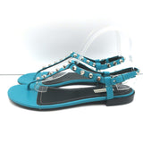 Balenciaga Studded T-Strap Sandals Blue Leather Size 40 Slingback Flats