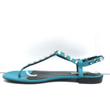 Balenciaga Studded T-Strap Sandals Blue Leather Size 40 Slingback Flats