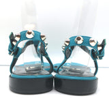 Balenciaga Studded T-Strap Sandals Blue Leather Size 40 Slingback Flats